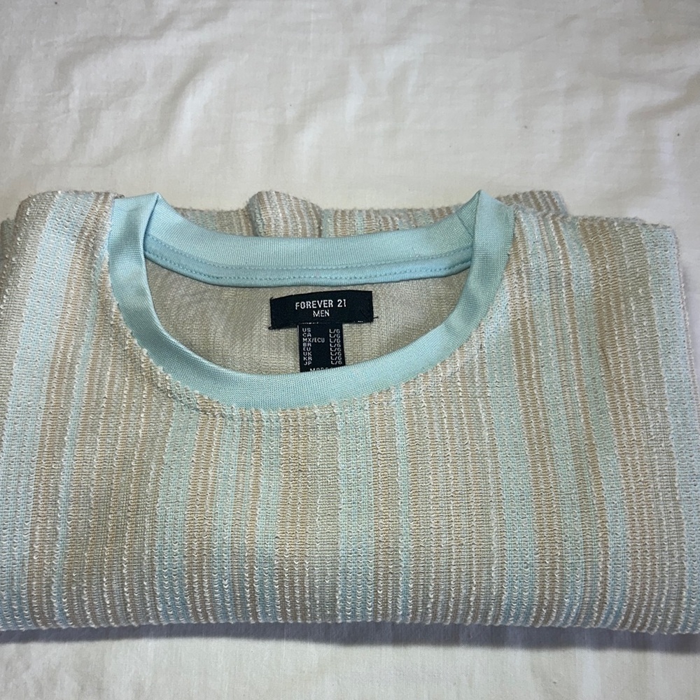 ⭐️ Forever 21 Men's Light Blue and Beige Crewneck Sweater